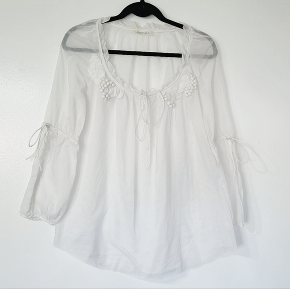 Marc Cain White Sheer Blouse with Embroidered Detail - Picture 1 of 7